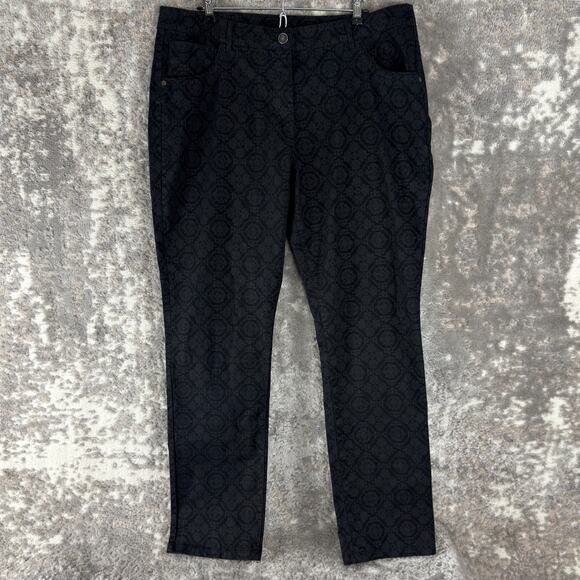 Gina Benotti Size 48/18 Tessa Style Stretch Geometric Jeans Black Button Zip - Picture 1 of 12